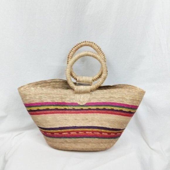Straw Striped Basket Tote Purse - Picture 1 of 9